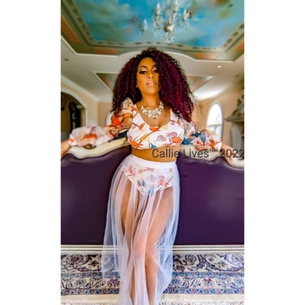 Callie Humminbird: Sheer Puff Chiffon Sleeve Bikini Swimsuit Large - Picture 8 of 15